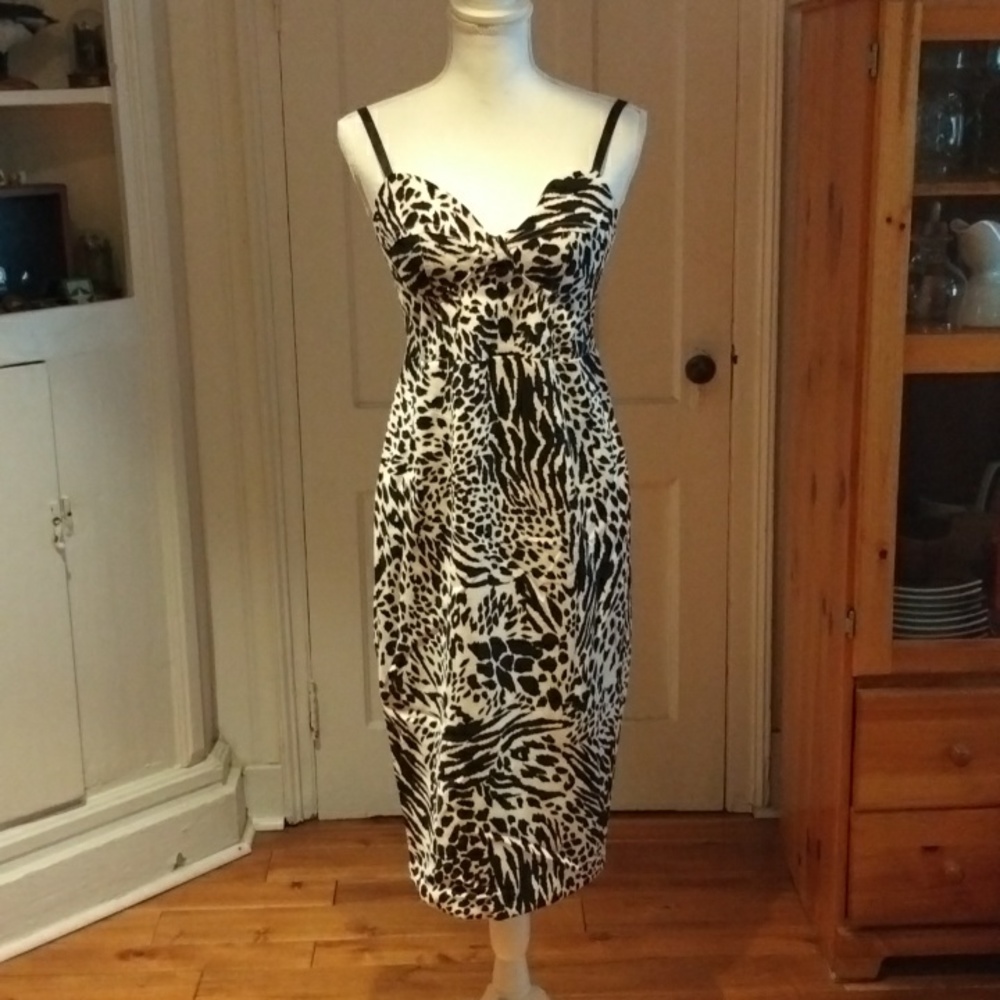 Sergio Hudson Animal Print Bustier Midi Dress
